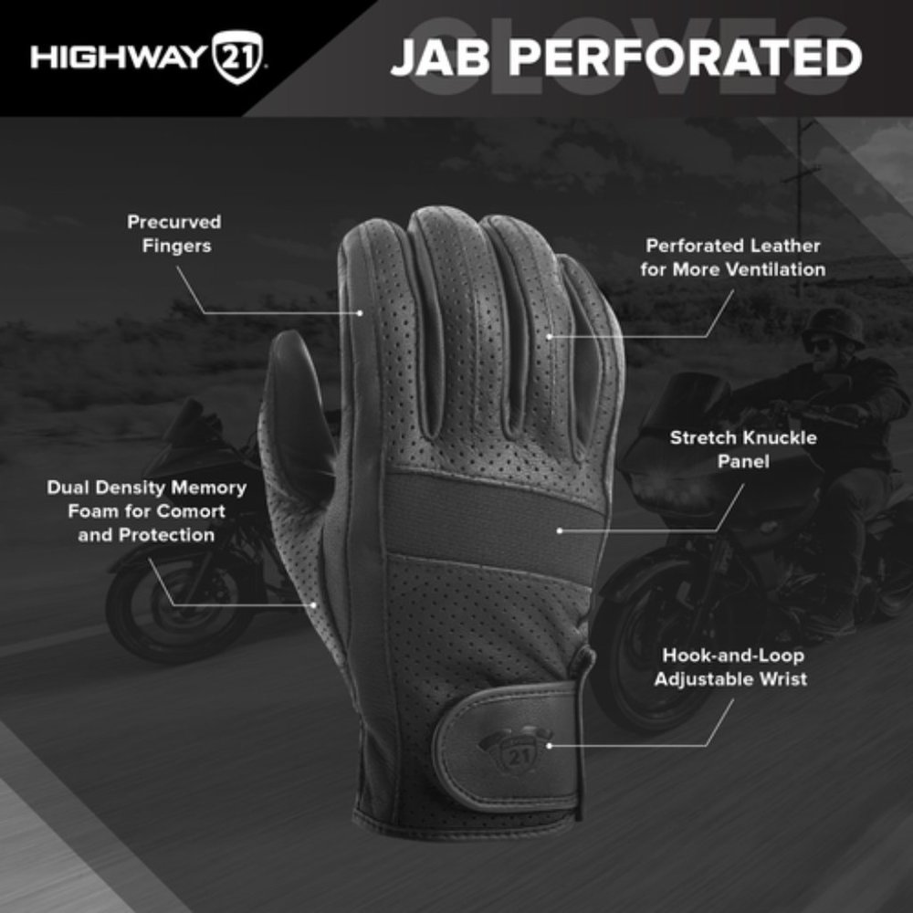 HIGHWAY 21 BLACK JAB PERF GLOVE PREMIUM- MOTORCYCLE PERFORATED GLOVE SIZE XXL - Picture 2 of 9